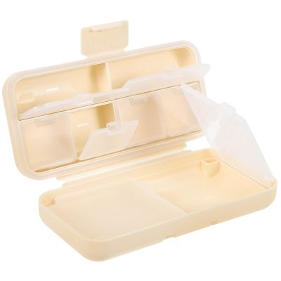 TEHAUX Portable Small Pill Organizer Medicine Travel Case 8-Compartment Cream White Weekly Compact Organizer for Seniors and Daily Use