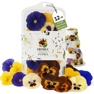 Freshly Preserved Small Pansy Freeze-Dried Edible Flowers - Dried Edible Flowers for Cakes Decoration, Drink Garnish, Cocktails, Resin Art & DIY Crafts - USA-Grown Whole Bloom - Set of 12 - 0.1 Oz