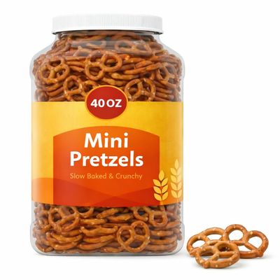 Mini Pretzels, Classic Salted Baked Pretzel Snacks, Crunchy Party Snack, 40 oz Large Jar, Family Size Resealable Container