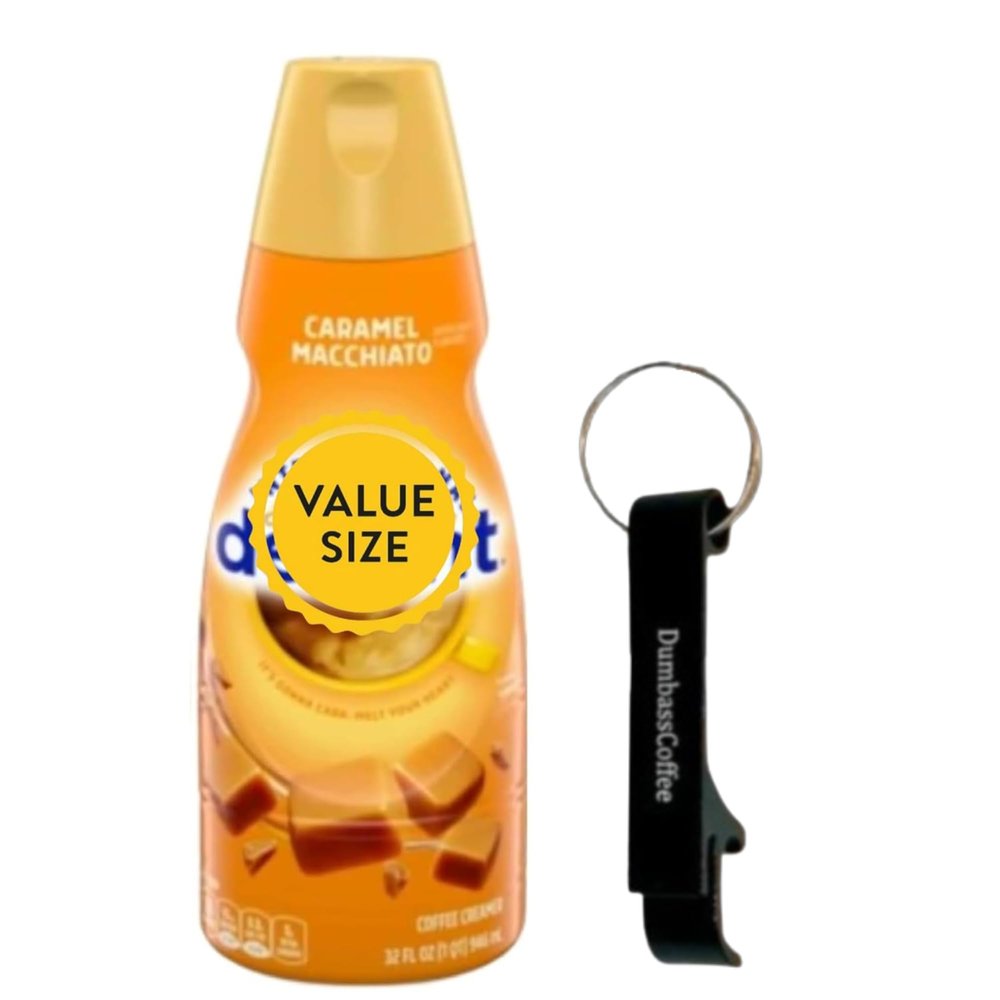 Premium Liquid Coffee Creamer, 32 fl oz Liquid Non-Dairy Creamer for Coffee with Dumbass Coffee Bottle Opener Keychain (Caramel Macchiato) Keychain