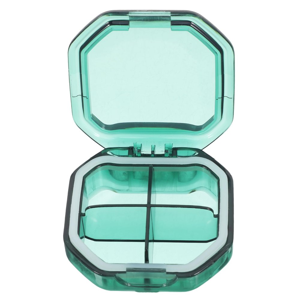 SOLUSTRE Portable Weekly Pill Organizer Small Medicine Box with 4 Green Compartments, Airtight Travel Pill Container for Purse, Medication Dispenser with Labels for Daily Use