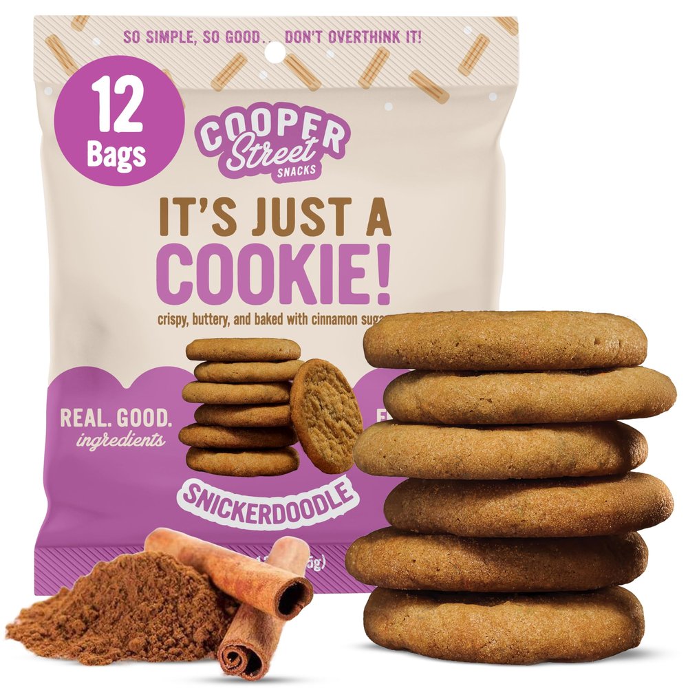 Cooper Street Snacks It's Just a Cookie - Thin & Crispy Butter Cookies, Nut, Soy & Seed Oil Free, School Safe For Kids Or Lunchbox For Adults - Snickerdoodle - 12 Pack (1.25oz)