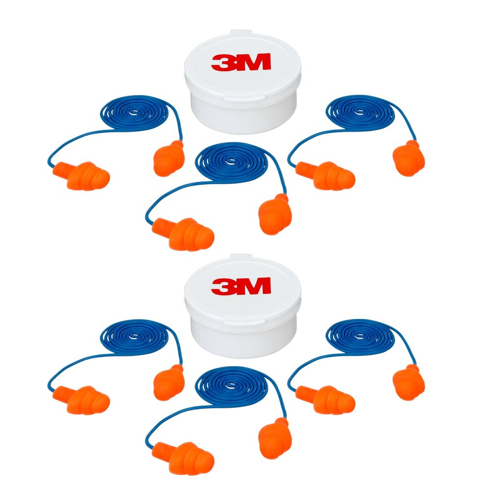 3M Corded Reusable Earplugs, 3 Pack, Noise Reduction Rating (NRR) 25 dB, Easy to Use & Insert, Pliable & Tri-Flange Design Enhances Comfort & Fit, Orange Ear Plugs (90716H3-DC), 3 Pair (Pack of 2)