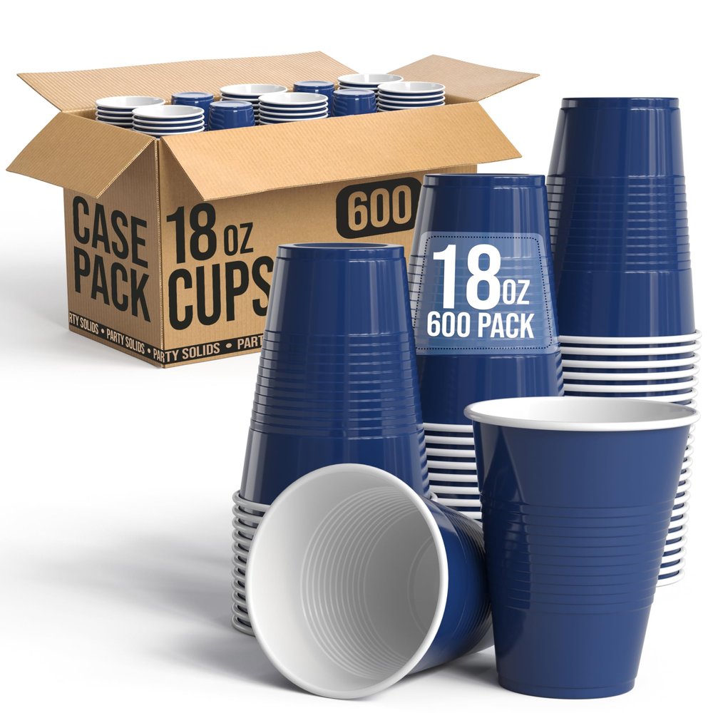 Party Solids 18 Oz Navy Plastic Cups For Party Supplies 600 Pack | Navy Large Plastic Cups Bulk | Disposable Drinkware For Parties, Events & Everyday