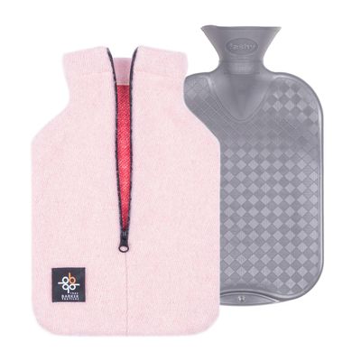2.0L Fashy Hot Water Bottle with Barker Textiles 100% Wool Cover (Pink) Hot Water Bag with Zipper Cover