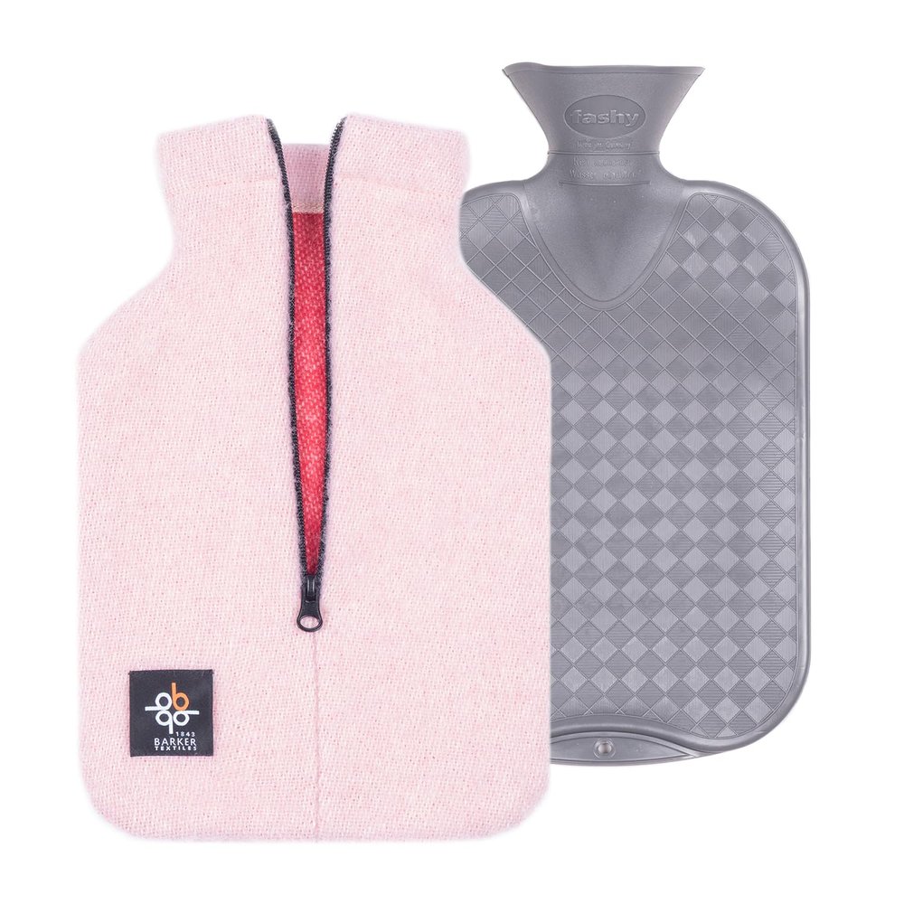 2.0L Fashy Hot Water Bottle with Barker Textiles 100% Wool Cover (Pink) Hot Water Bag with Zipper Cover