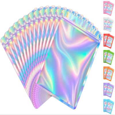 Funfery 100 Pcs Resealable Clear Holographic Bags,Smell Proof,5.1x8.3in