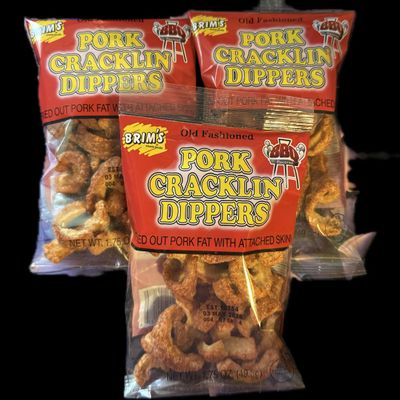 BRIM Pork Cracklin Dippers, Fried Pork Fat with Attached Skin, Chew, 80 Calories (3 Pack)