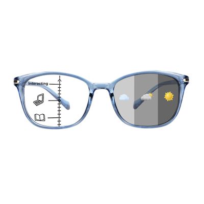 1Pair VisionGlobal Portable Progressive Multifocal Glasses, Photochromic Gray Sunglasses for Unisex Clear Blue,+0.00/+3.00Magnification