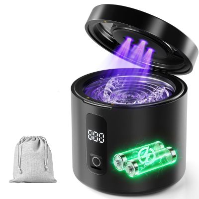 Ultrasonic Retainer Cleaner, 48kHz Rechargeable Dental Cleaning Pod for Denture Invisalign Braces Jewelry - Black