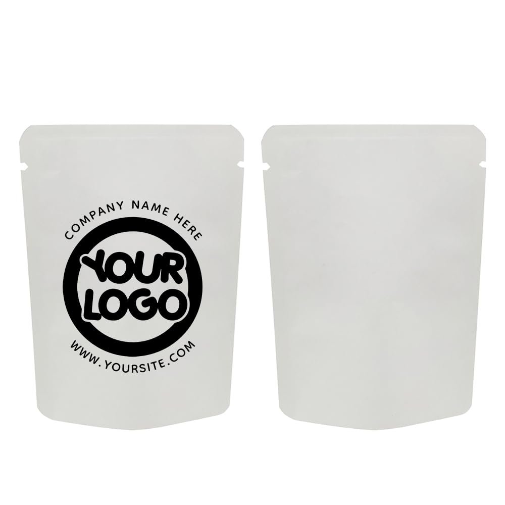 200PCS Custom Logo Kraft Sample Mylar Pouch,Heat Sealed Packaging Bag,Smell-proof Storage Bag for Food (White, 8 * 12CM/3.2"*4.7"-200PCS-One Color One Side Print)