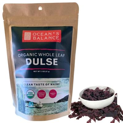 Ocean's Balance Organic Whole Leaf Dulse Maine Coast Vegetables for Keto, Paleo Diet, & Vegan Diets Sweet Seaweed Gluten Free Products (2oz Bag)