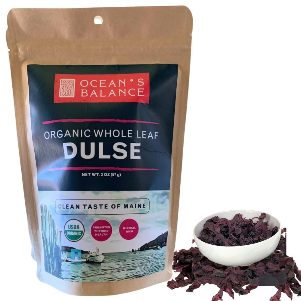 Ocean's Balance Organic Whole Leaf Dulse Maine Coast Vegetables for Keto, Paleo Diet, & Vegan Diets Sweet Seaweed Gluten Free Products (2oz Bag)