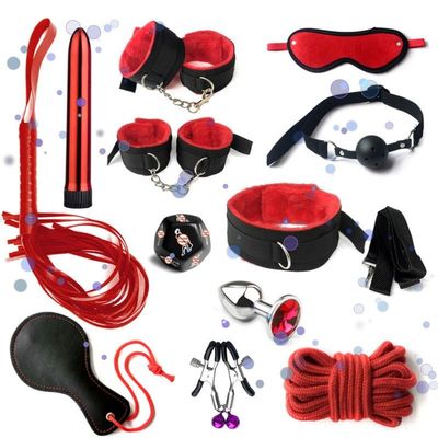 12pcs Nylon Set, Bedroom Training Set with Sleep Eye Mask and Feather Stick - D5 Red