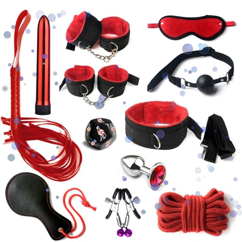 12pcs Nylon Set, Bedroom Training Set with Sleep Eye Mask and Feather Stick - D5 Red
