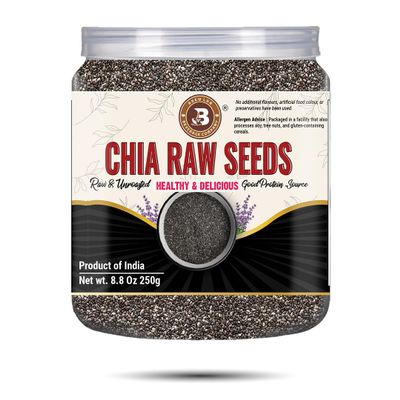Brew Lab Chia Raw Seeds, Premium Superfood, Rich in Fiber, Omega-3, Protein, Non-GMO, Gluten Free, 8.8 Oz, Product of India