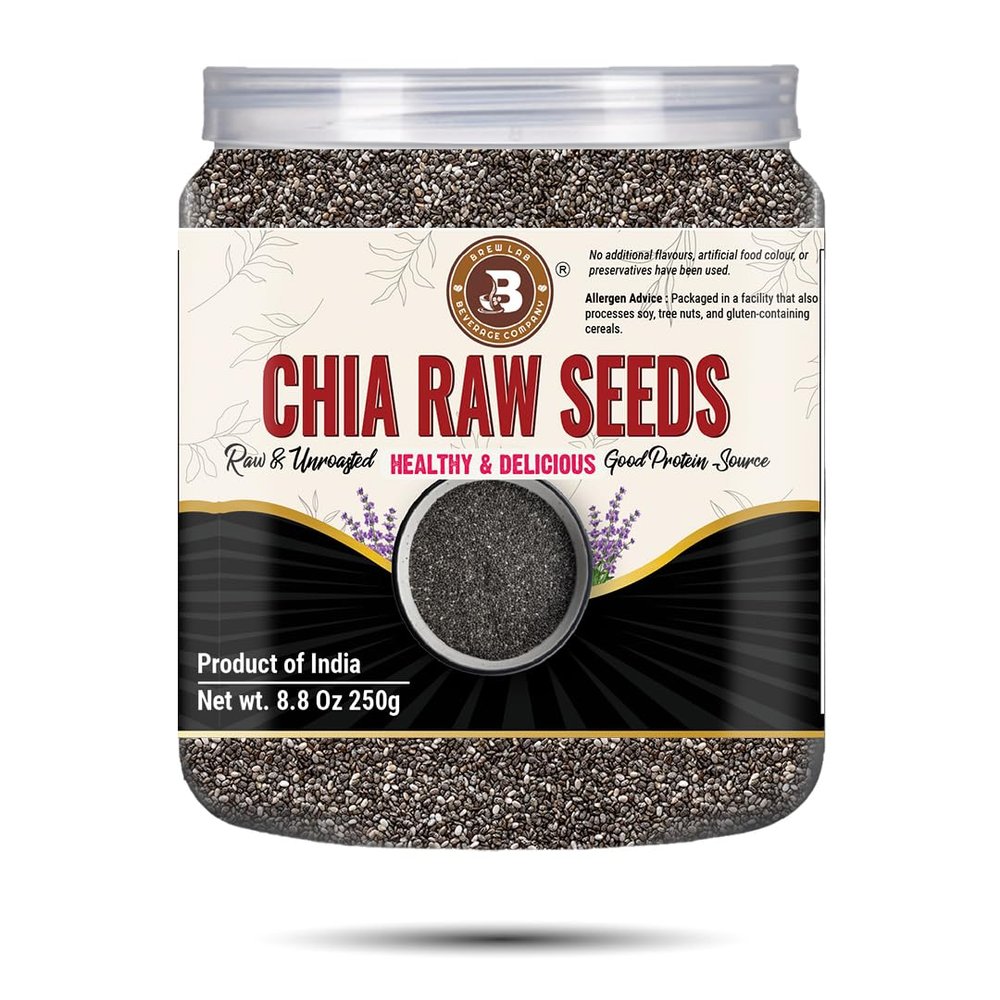 Brew Lab Chia Raw Seeds, Premium Superfood, Rich in Fiber, Omega-3, Protein, Non-GMO, Gluten Free, 8.8 Oz, Product of India
