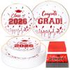 120 Pcs Graduation Plastic Plates,2026 White and Red Graduation Disposable Plates with Gold Rim for 30 Guests,30 Dinner Plates 10 inch & 30 Dessert Plates 7 inch Cocktail Napkins for Party,Holiday view 1