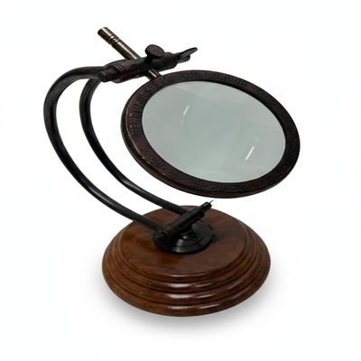 10 Inch Vintage Antique Brass Magnifying Glass,Desk Accessory,Nautical Table Vintage-Style Desktop Magnifying Glass on a Stand Ideal as a Decorative Piece for a Desk, Office, or Library.