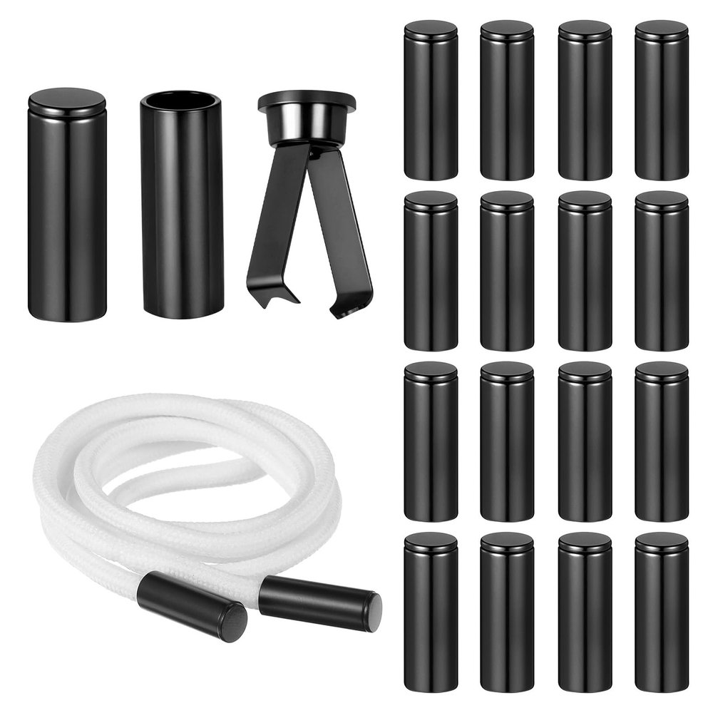 16 PCS Black Cord End Caps, Metal Shoe Lace Tips Replacement Ends Fold-Over Cord Ends Bells Tips Ribbon Ending Clasp Paracord End Caps for DIY Repairing and Design, Tassel, Lanyard, Hat, String