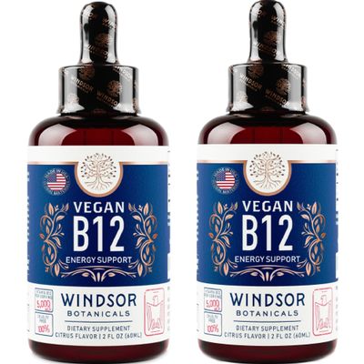 2-PACK Vegan Vitamin B12 Liquid - Max Strength Methylcobalamin B12 Sublingual 5000 mcg - Fast Absorbing Supplement for Mood, Memory and Energy - Non-GMO, Gluten-Free, Citrus Flavor B 12 Drops, 4oz