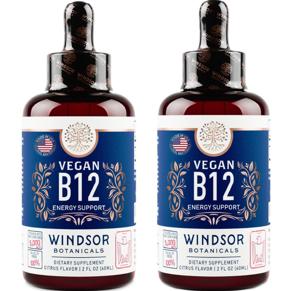 2-PACK Vegan Vitamin B12 Liquid - Max Strength Methylcobalamin B12 Sublingual 5000 mcg - Fast Absorbing Supplement for Mood, Memory and Energy - Non-GMO, Gluten-Free, Citrus Flavor B 12 Drops, 4oz