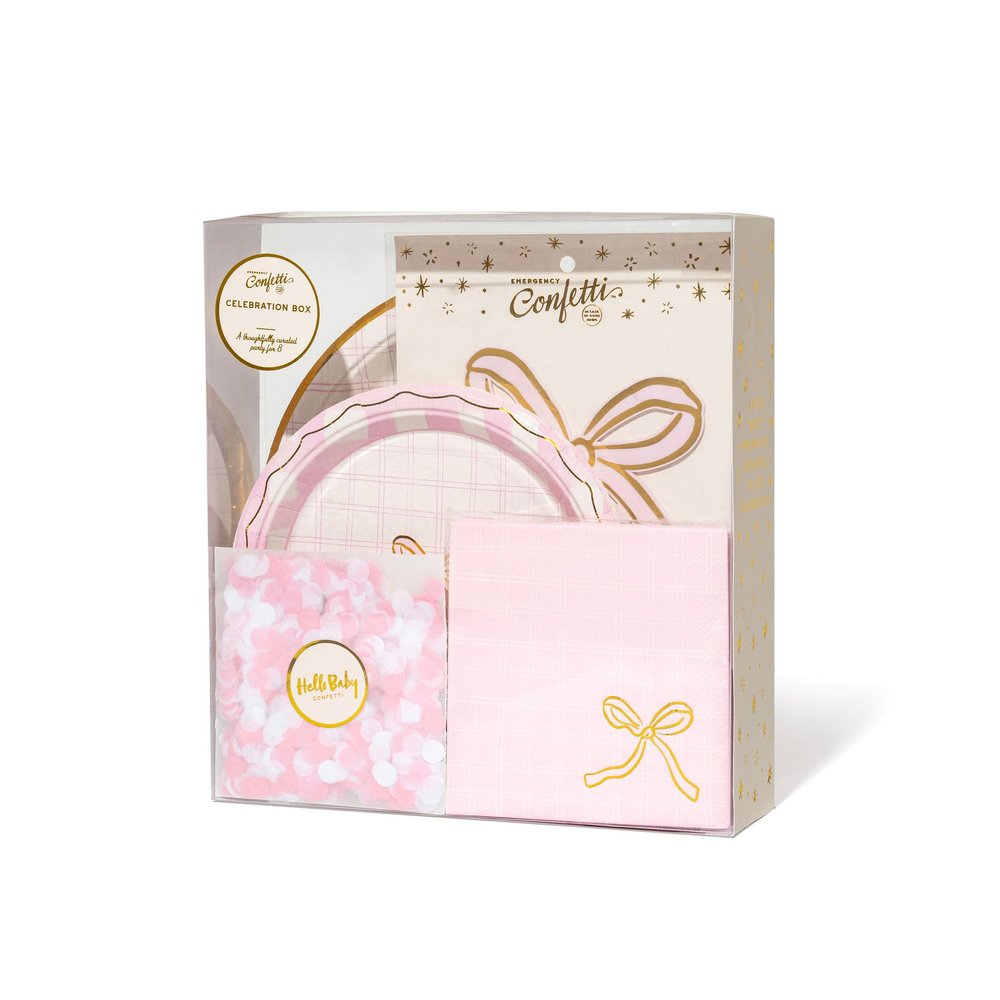 Tableware Baby-Pink Celebration Box by Emergency Confetti - Thoughtfully Designed Baby Shower Set for 8 Guests, A Complete Party Kit & Accessories for Elegant Gatherings And Stylish Table Decoration