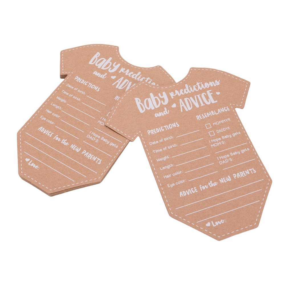 Pongnas 20PCS Cute Onesie Shaped Advice Cards for Shower Gender Reveal Wedding Shower Games Kraft Prediction Wish Notes for Guests