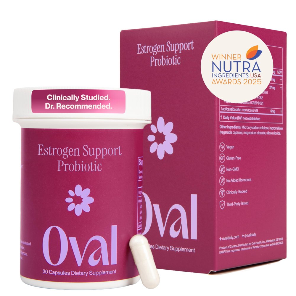 Oval Estrogen Support Probiotic for Women - Menopause Supplements for Women - Vegan, Non-Hormonal Support for Hot Flashes, Sleep, Metabolism, Mood, Gut Health, & Skin - 1 Pack, 30 Capsules