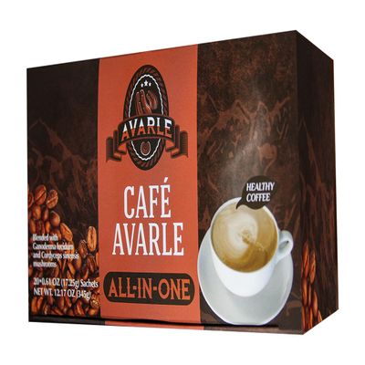 Caf Avarle All-in-One Healthy Coffee with Ganoderma and Cordyceps - Creamer, Sugar and Xylitol (20 pk/box)