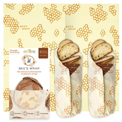 Bee's Wrap Beeswax Wraps for Bread - 2 Pack Beeswax Bread Wrap for Sourdough & Bread Storage - Plastic Free Made in USA Reusable Natural Food Wrap - & Honeycomb