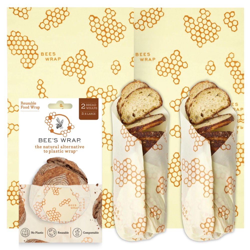 Bee's Wrap Beeswax Wraps for Bread - 2 Pack Beeswax Bread Wrap for Sourdough & Bread Storage - Plastic Free Made in USA Reusable Natural Food Wrap - & Honeycomb