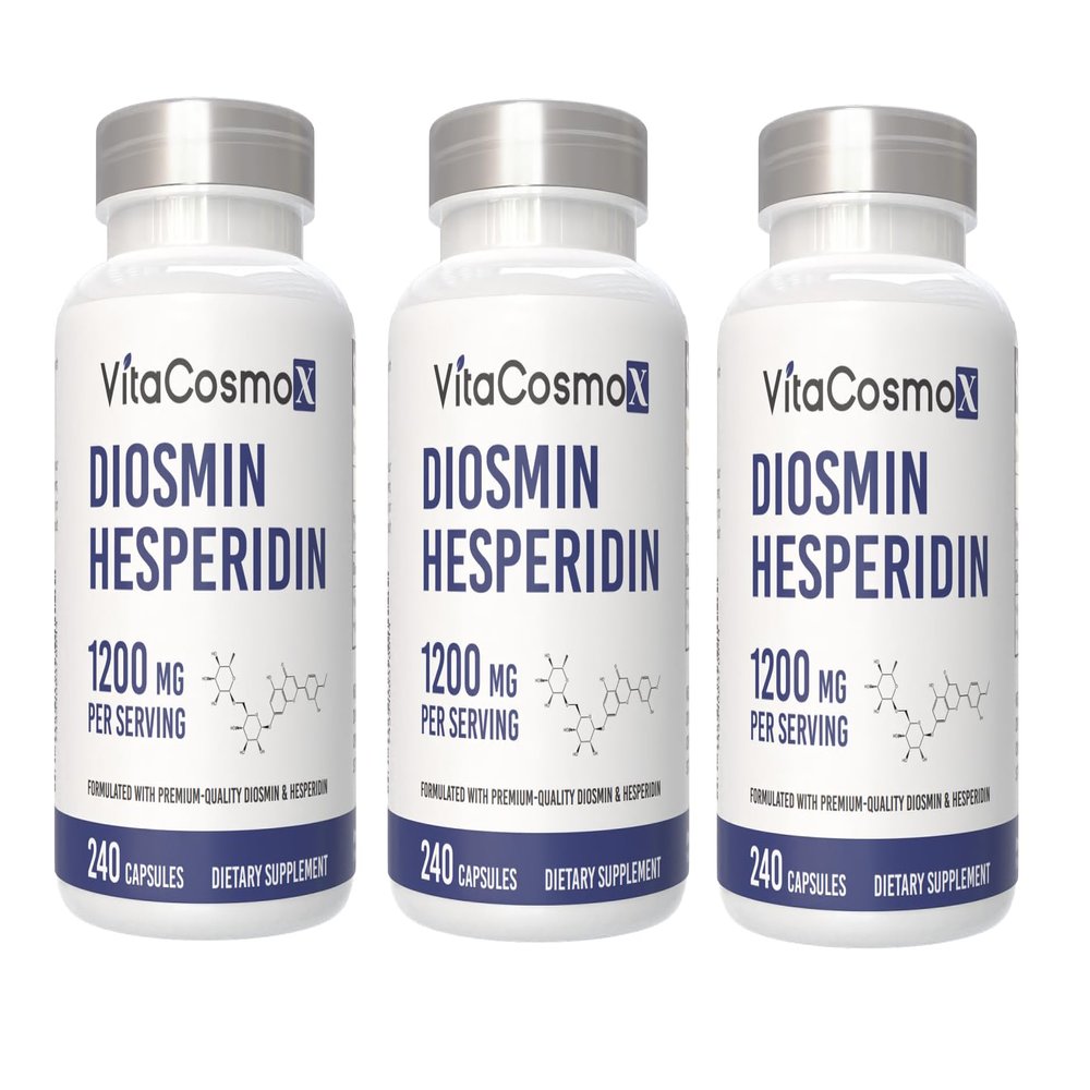 VitaCosmoX Diosmin Hesperidin 1200 mg Complex, 240 Capsules, Citrus Bioflavonoids Rich Fruit Extract, 100% Vegetarian, Non-GMO & Gluten Free (240 Count (Pack of 3))