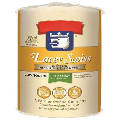 Lacey Swiss Cheese, A full flavored Swiss cheese which is also reduced fat, low in sodium and naturally lactose free. It has a delicious rich nutty flavor and light, airy texture. [ 32 oz, 2 pound ]