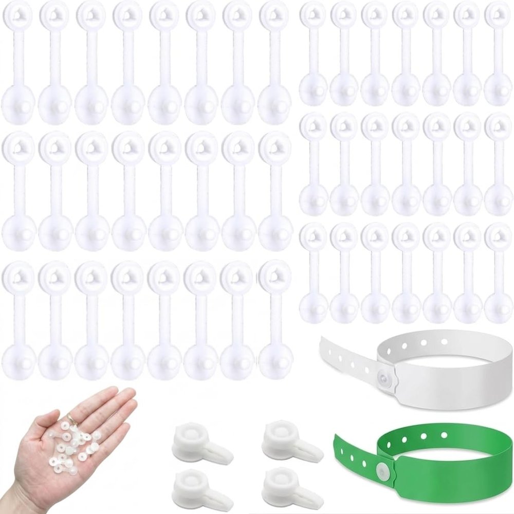 100 Pack Disposable Wristband Snap Buckles, Hospital Wristband Secure Lock Clips, Vinyl Wristband Fasteners for Hospital Patient ID, Events, Concerts, Waterparks & Festival Admission Bracelets