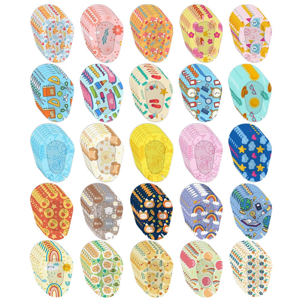 150 Pcs Adhesive Eye Patches for Kids Disposable Breathable Eyepatch for Amblyopia Lazy Eye 25 Styles Colorful Breathable Adhesive Bandages for Adults (Style-A)
