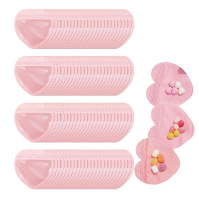 100 Pack 3.94 x 3.94 inch Small Packets Pink Heart Shaped Transparent Reusable Resealable Bags Cute Jewelry Packaging for Homemade Earring Bracelets Candy Snack Party,Pink,100 PCS