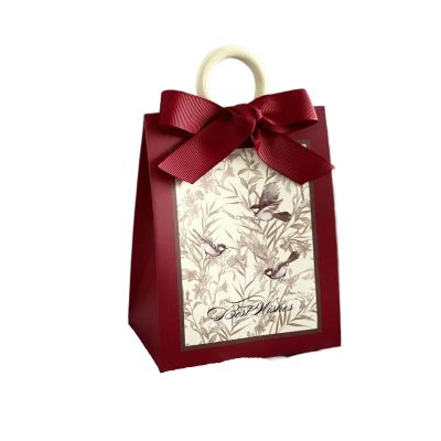 20pcs Elegant Flowers Birds and Forest Wedding Candy Box with Wooden Ring - DIY Favors for Birthday Parties and Jewelry Gift(Red)