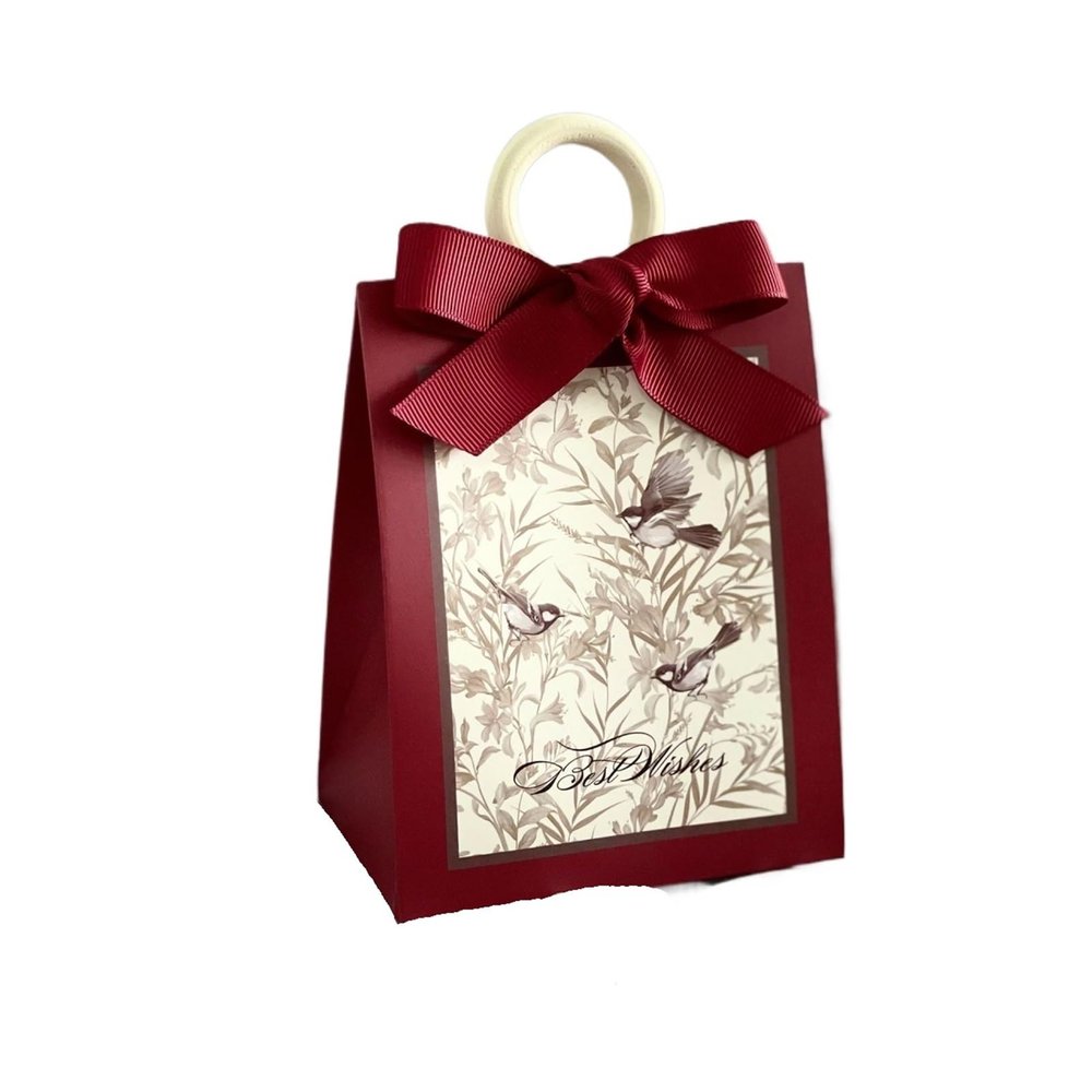 20pcs Elegant Flowers Birds and Forest Wedding Candy Box with Wooden Ring - DIY Favors for Birthday Parties and Jewelry Gift(Red)