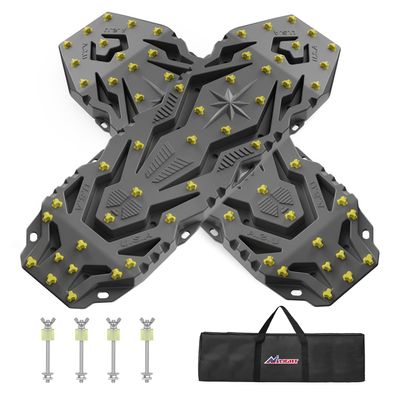Nilight Recovery Off-Road Traction Boards 2Pcs 43"L x 13.3"W with Yellow Teeth for 4WD 4X4 Mud Sand Snow Includes 2PCS Mounting Kit & Carry Bag (Grey)