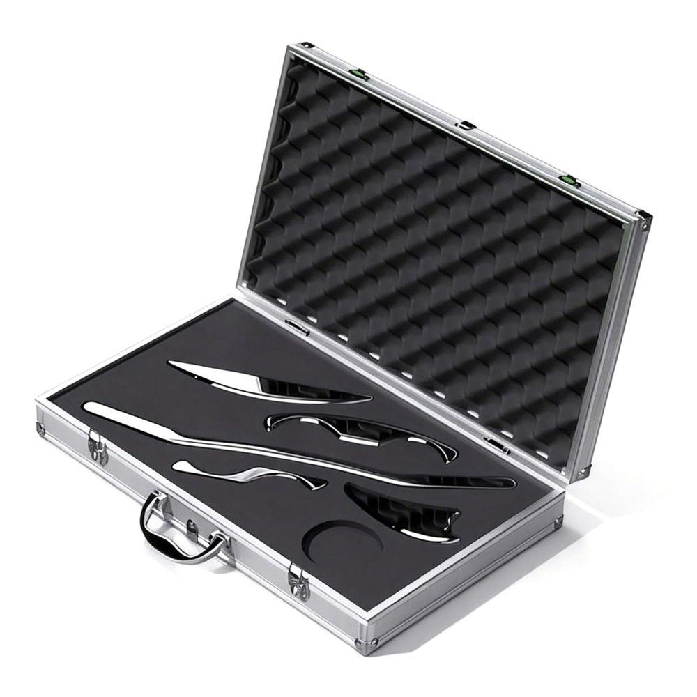 FIUZA Stainless Steel Gua Sha Scraping Massage Tool Set, Physical Therapy Tool with Case, for targeted Relaxation of Large Muscles, Back, arms, Legs, Joints.