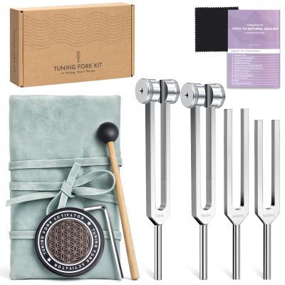 Tuning Forks for Healing Set(128Hz, 136.1Hz, 432Hz, 528Hz),Weighted & Unweighted Sound Therapy Tuning Fork Tools with Activator & Storage Pouch for Meditation, Yoga,Chakra Balance & Relaxation