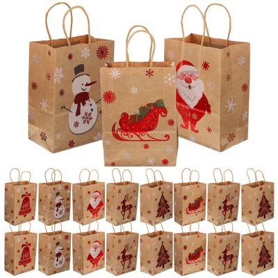 Parliky Christmas Kraft Paper Bags with Handles 24pcs, 21cm X 15cm X 8cm Tote Bags for Party Candy, Florist Packing, and Holiday Present Wrapping