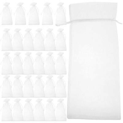 FRCOLOR 30pcs White Sheer Mesh Wine Drawstring Bags 14x37cm Wrapping Supplies for Bottles Party Favor Packaging
