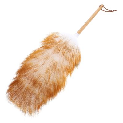 Abaodam Wool Duster Brush with Handle, White Lambswool Dust Sweeper for Household Cleaning, Lightweight Dusting Tool for Multi-Surface Use and Home Maintenance Random Color