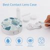 Blue Leaves Pattern Round Contact Lens Case Portable Contact Lens Kit With Mirror Travel Lens Case With Applicator Diy Custom Lens Case Small Lens Storage Box Cute Contact Lens Accessory Gift For Cont view 3