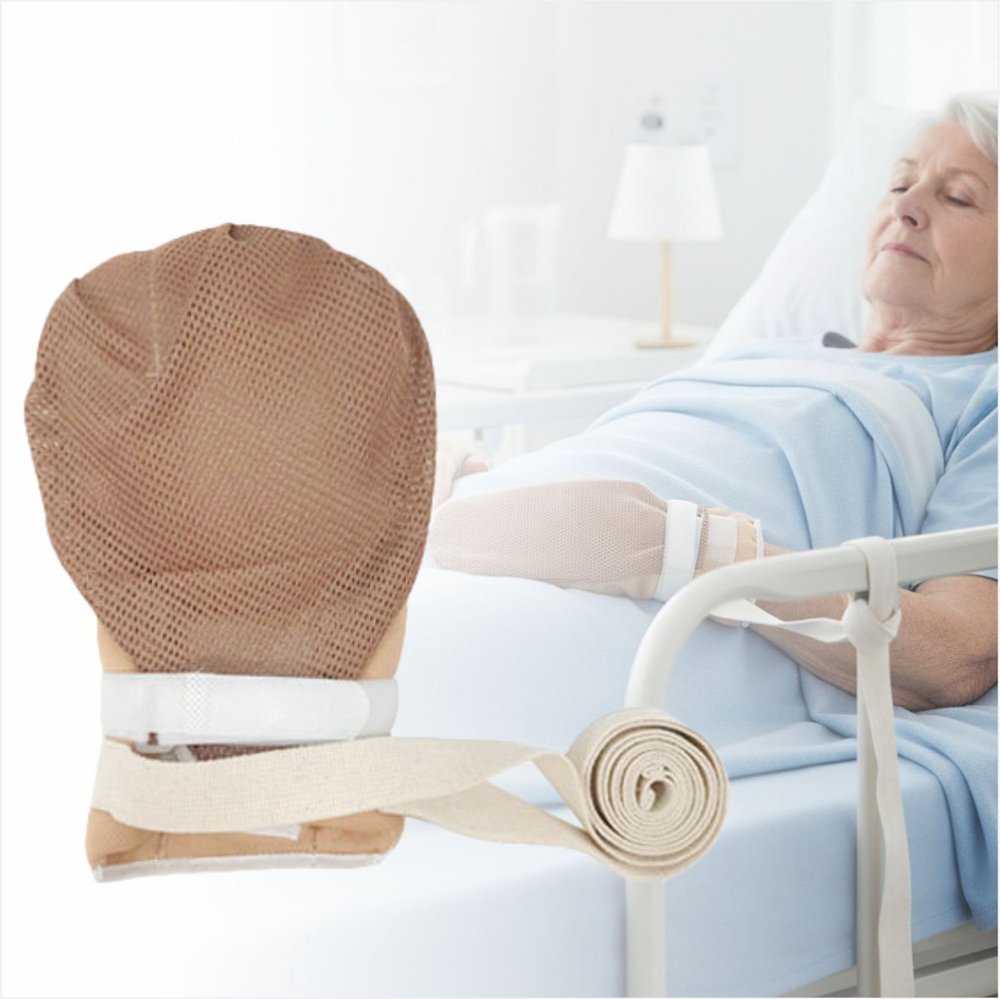 MESINURS Protective Hand Mittens for Elderly Care, Anti Scratch Gloves with Tie Strap, Soft Breathable Hand Covers for Home Use (right)