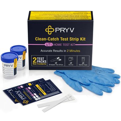 PRYV UTI Test Strips for Women & Men - Trusted by Doctors 2 in 1 Private at Home UTI Test Strip with Sterile Cups & Gloves - Individually Wrapped - Accurate Results in 2 Minutes - 2 Tests