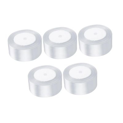 KICHOUSE 5 Rolls White Satin Ribbon for Wrapping, Bouquet and Flower Decoration, Polyester DIY Present Packaging Supplies for Wedding, Birthday, Shower, and Craft Use