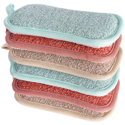ibasenice 6pcs Thickened Linen Dish Cleaning Sponges Set Small Kitchen Scrub Sponges for Daily Use Reusable Cotton-Linen Blend Wok Blocks for Household Dishwashing Random Color